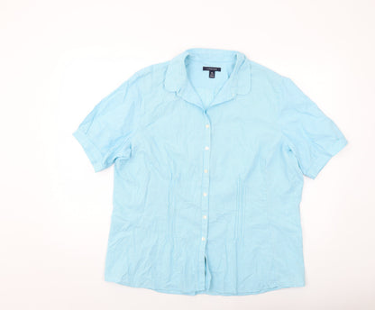 Lands' End Womens Blue Check Cotton Basic Button-Up Size 18 Collared