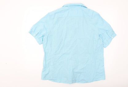 Lands' End Womens Blue Check Cotton Basic Button-Up Size 18 Collared