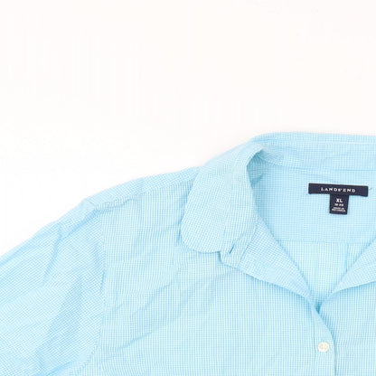 Lands' End Womens Blue Check Cotton Basic Button-Up Size 18 Collared