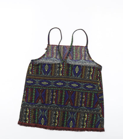 NEXT Womens Multicoloured Geometric Polyester Basic Tank Size 8 Square Neck