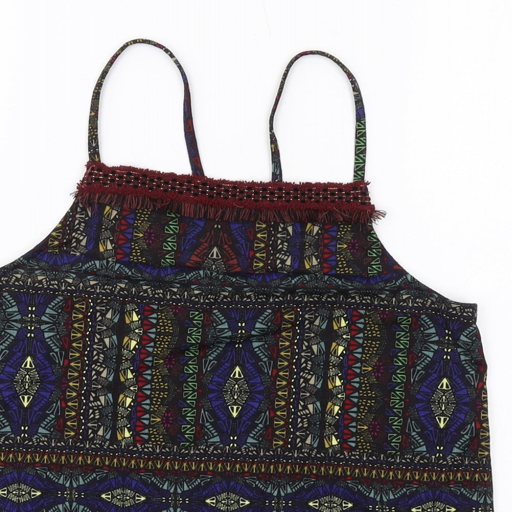 NEXT Womens Multicoloured Geometric Polyester Basic Tank Size 8 Square Neck