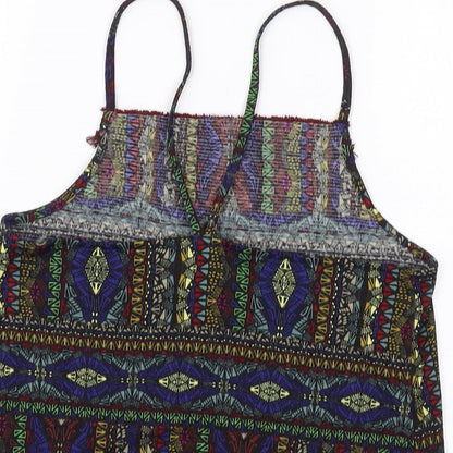 NEXT Womens Multicoloured Geometric Polyester Basic Tank Size 8 Square Neck