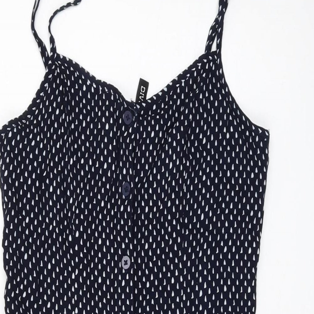 H&M Womens Blue Geometric Viscose Mini Size 8 Round Neck Button