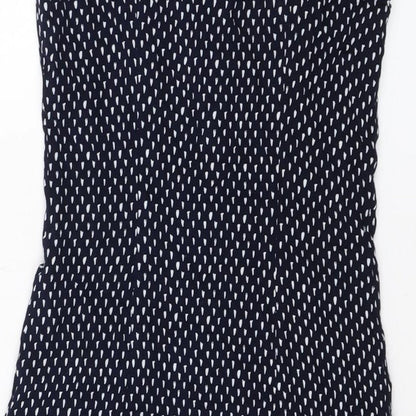 H&M Womens Blue Geometric Viscose Mini Size 8 Round Neck Button