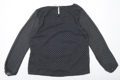 VERO MODA Womens Blue Geometric Polyester Basic Blouse Size M Round Neck