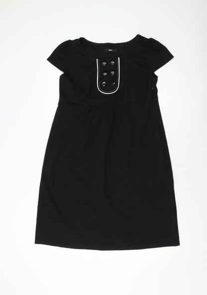 Marks and Spencer Womens Black Polyester A-Line Size 14 Round Neck Zip
