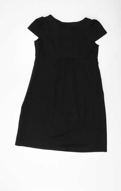 Marks and Spencer Womens Black Polyester A-Line Size 14 Round Neck Zip