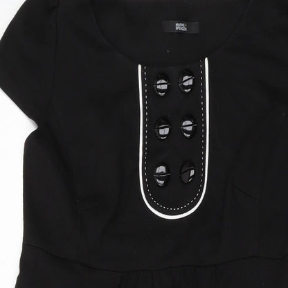 Marks and Spencer Womens Black Polyester A-Line Size 14 Round Neck Zip