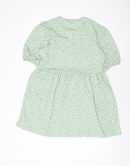 Stradivarius Womens Green Polka Dot Polyester A-Line Size L Round Neck Pullover