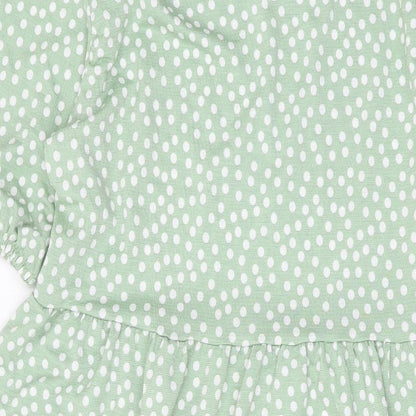 Stradivarius Womens Green Polka Dot Polyester A-Line Size L Round Neck Pullover
