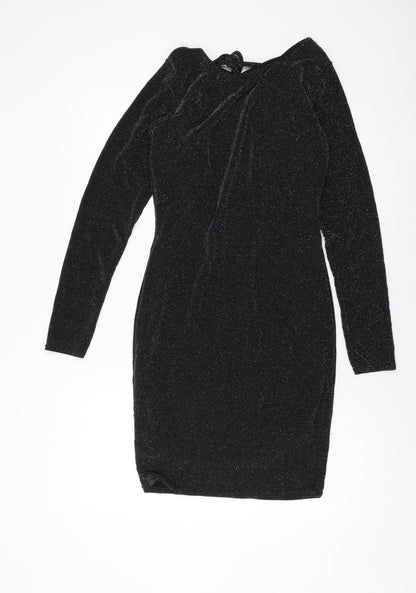 Prague Womens Black Polyester Bodycon Size 12 Round Neck Pullover