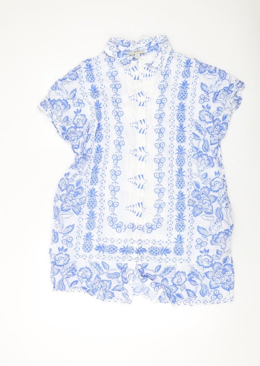 NEXT Womens Blue Geometric Cotton Shirt Dress Size 8 Collared Button