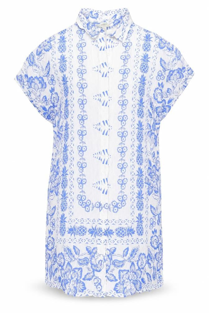 NEXT Womens Blue Geometric Cotton Shirt Dress Size 8 Collared Button