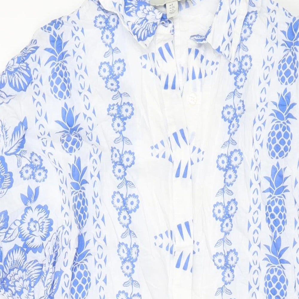 NEXT Womens Blue Geometric Cotton Shirt Dress Size 8 Collared Button