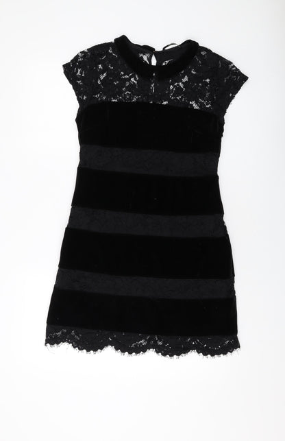 Oasis Womens Black Polyester A-Line Size 12 Collared Button