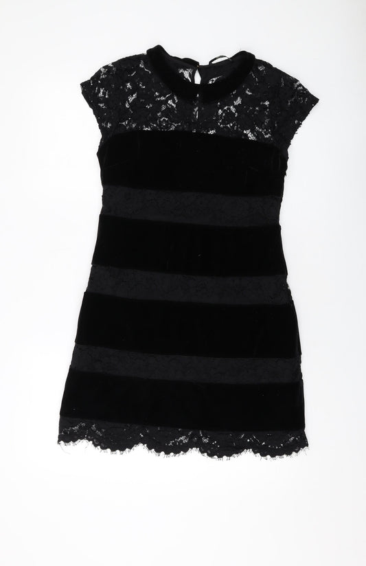 Oasis Womens Black Polyester A-Line Size 12 Collared Button