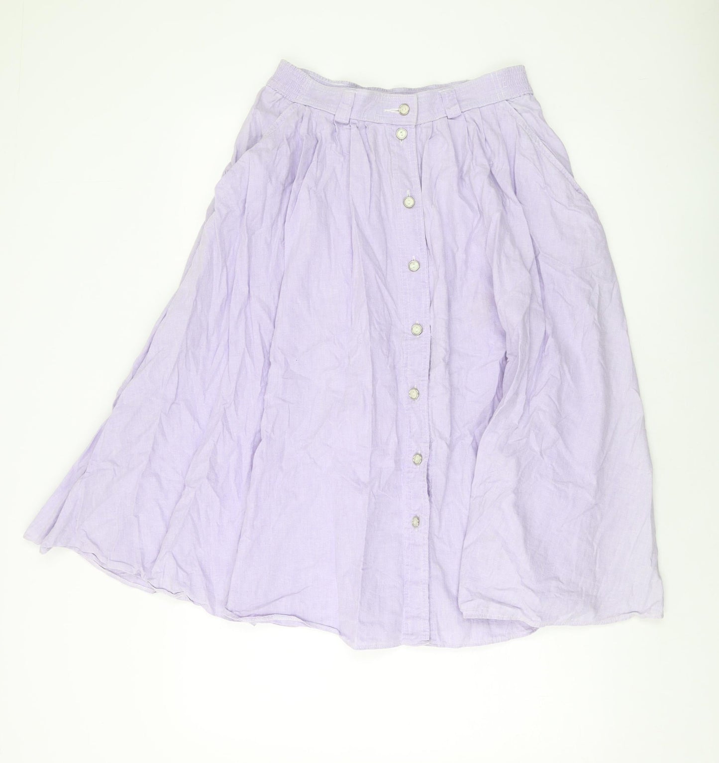 Marks and Spencer Womens Purple Cotton A-Line Skirt Size 12 Button