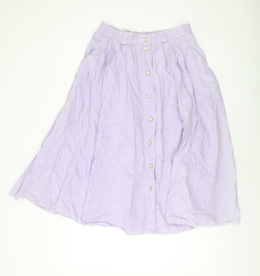 Marks and Spencer Womens Purple Cotton A-Line Skirt Size 12 Button