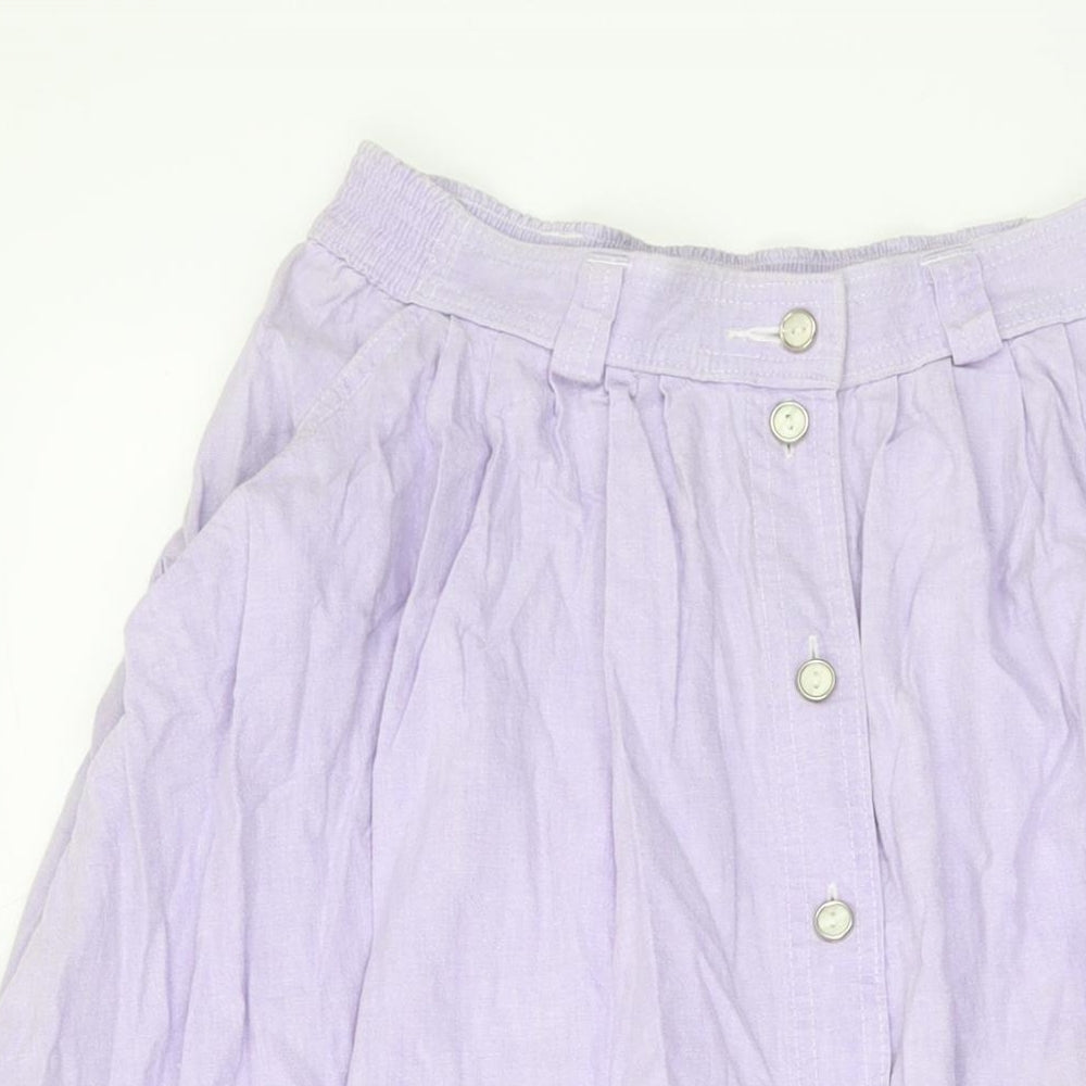 Marks and Spencer Womens Purple Cotton A-Line Skirt Size 12 Button