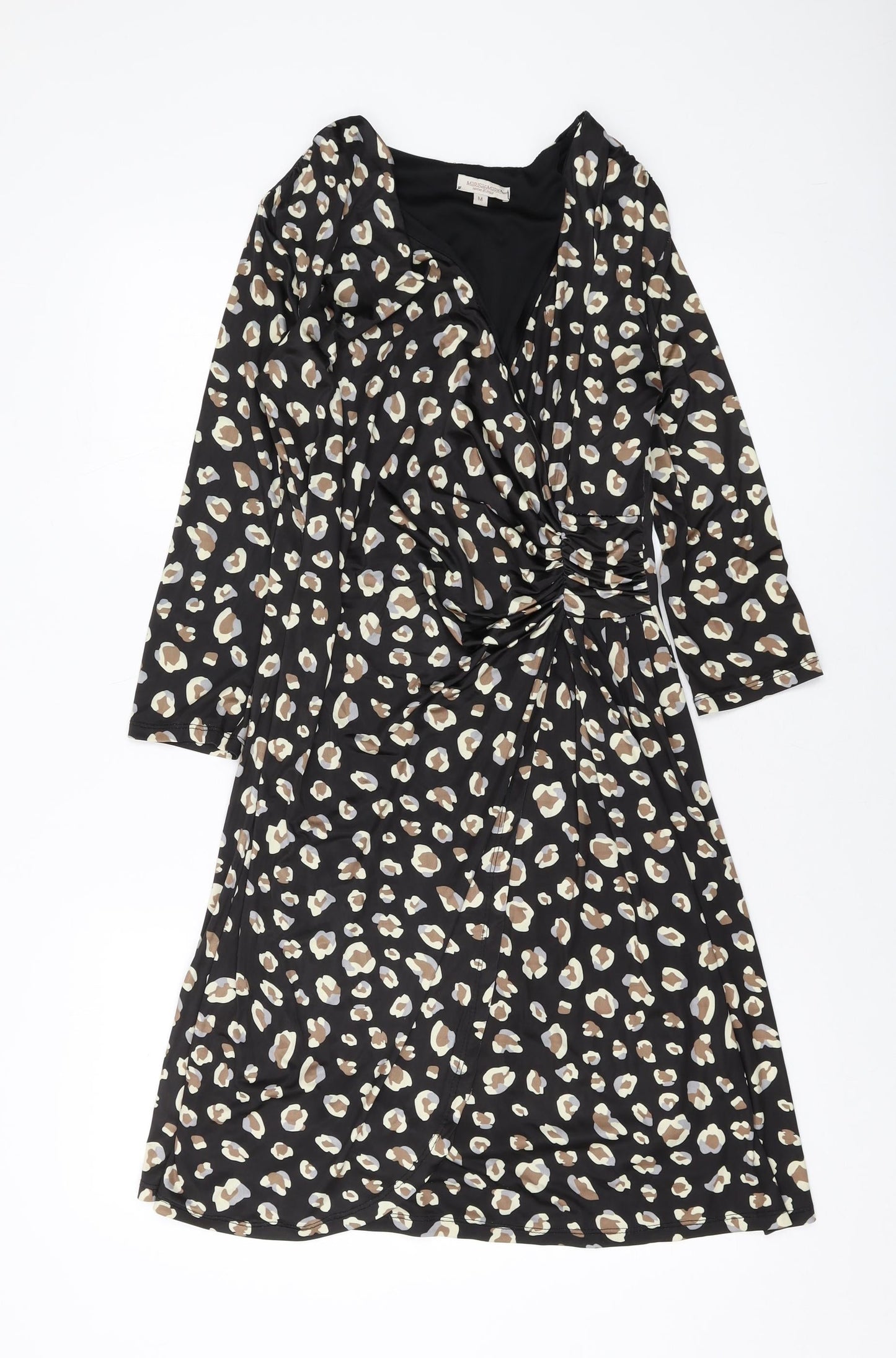 Marisa & Marie Womens Black Animal Print Polyester A-Line Size M V-Neck Pullover