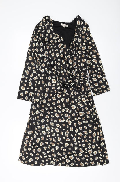Marisa & Marie Womens Black Animal Print Polyester A-Line Size M V-Neck Pullover