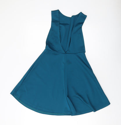 Boohoo Womens Blue Polyester Skater Dress Size 10 Round Neck Pullover