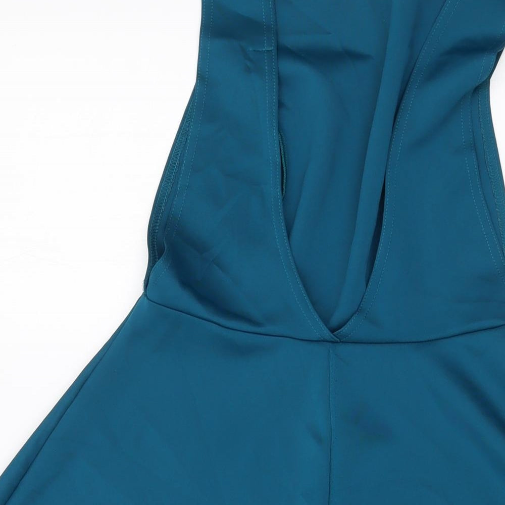 Boohoo Womens Blue Polyester Skater Dress Size 10 Round Neck Pullover