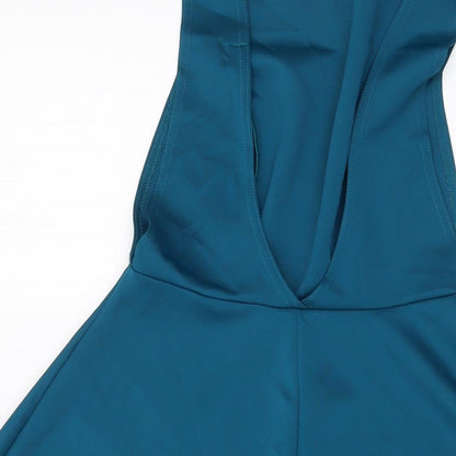 Boohoo Womens Blue Polyester Skater Dress Size 10 Round Neck Pullover