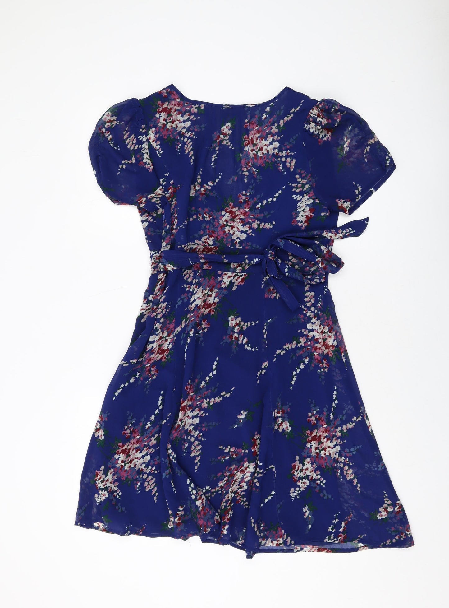 New Look Womens Blue Floral Polyester A-Line Size 12 V-Neck Zip