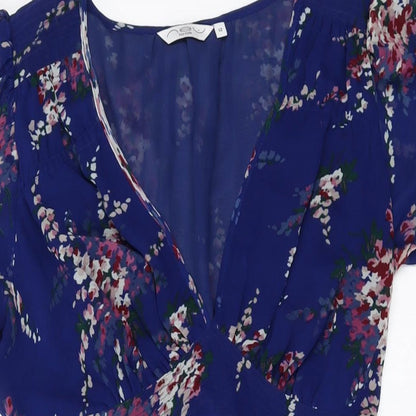 New Look Womens Blue Floral Polyester A-Line Size 12 V-Neck Zip