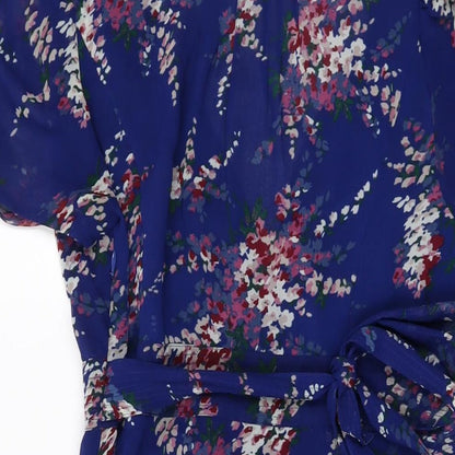 New Look Womens Blue Floral Polyester A-Line Size 12 V-Neck Zip