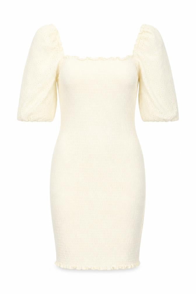 H&M Womens Ivory Cotton Bodycon Size 12 Square Neck Pullover