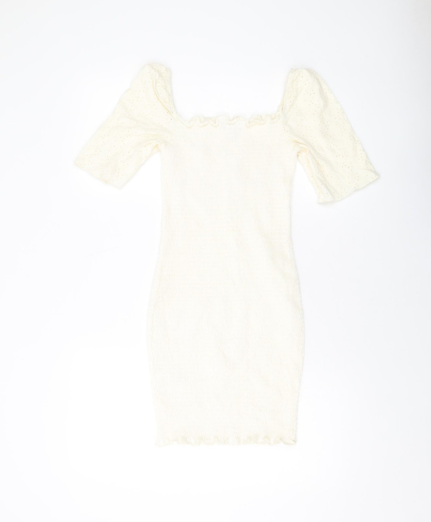 H&M Womens Ivory Cotton Bodycon Size 12 Square Neck Pullover
