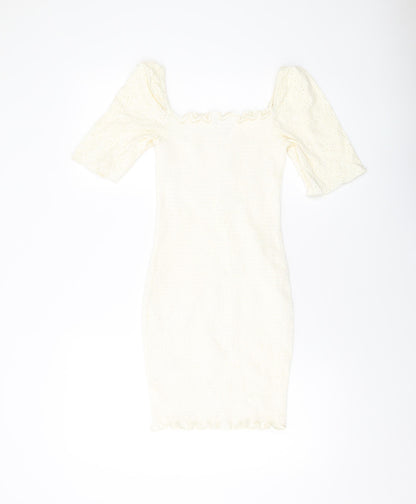 H&M Womens Ivory Cotton Bodycon Size 12 Square Neck Pullover