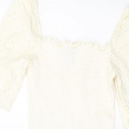 H&M Womens Ivory Cotton Bodycon Size 12 Square Neck Pullover