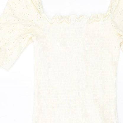 H&M Womens Ivory Cotton Bodycon Size 12 Square Neck Pullover
