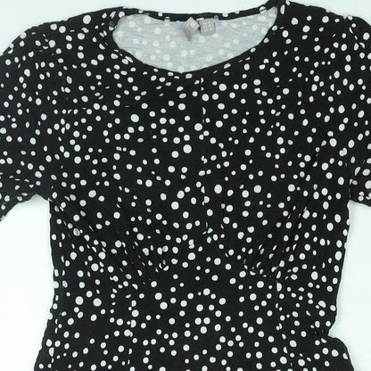 ASOS Womens Black Polka Dot Viscose A-Line Size 10 Round Neck Pullover