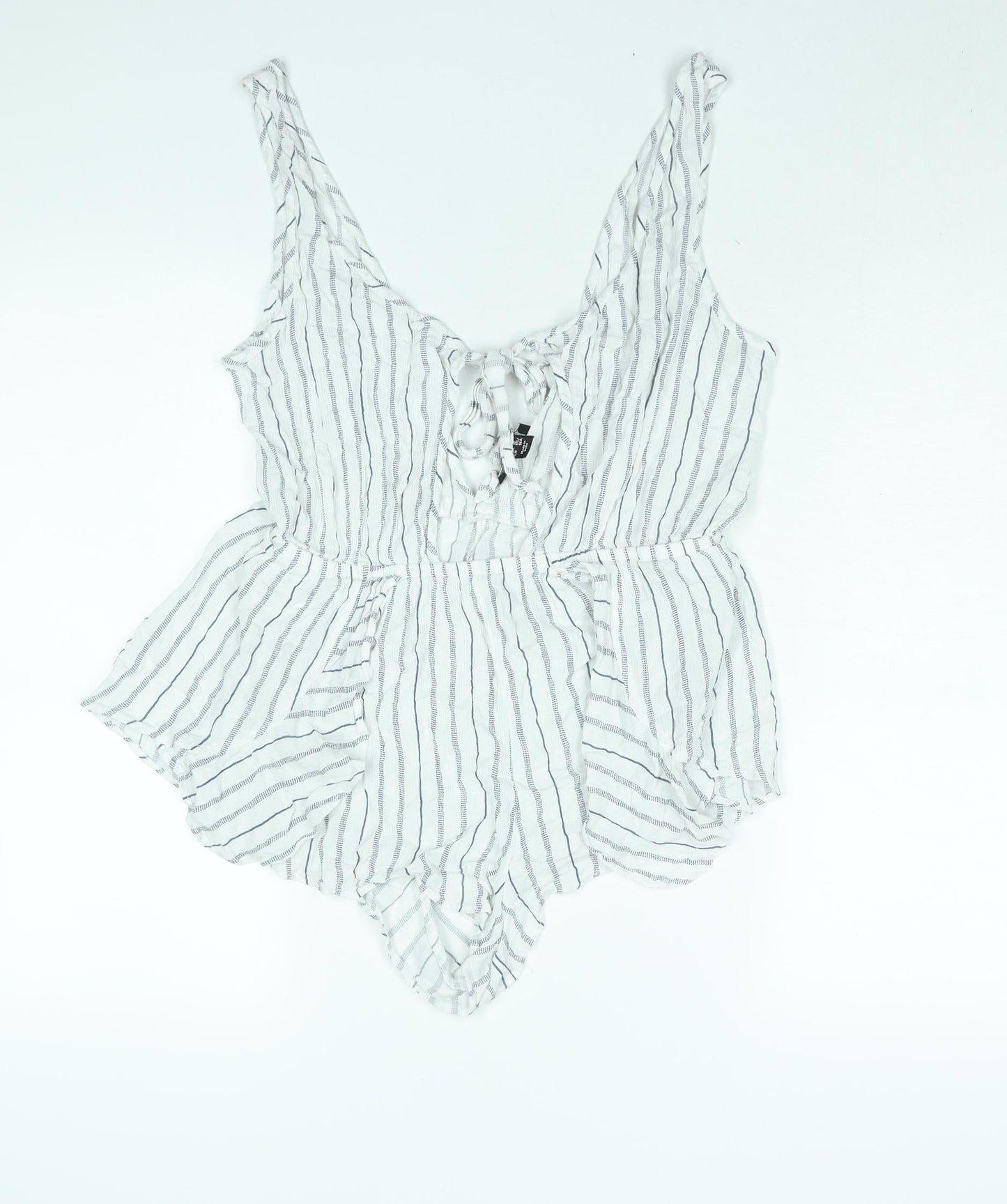 New Look Womens White Striped Viscose Playsuit One-Piece Size 14 Tie