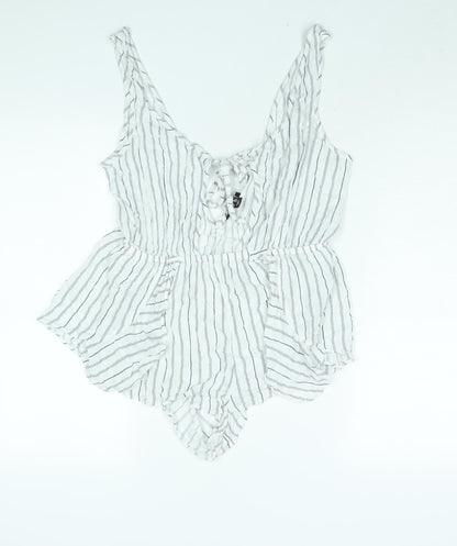 New Look Womens White Striped Viscose Playsuit One-Piece Size 14 Tie