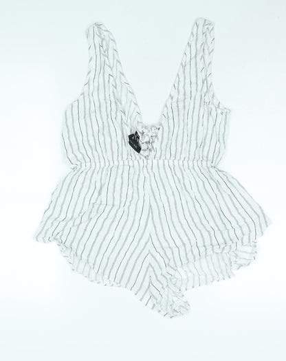 New Look Womens White Striped Viscose Playsuit One-Piece Size 14 Tie