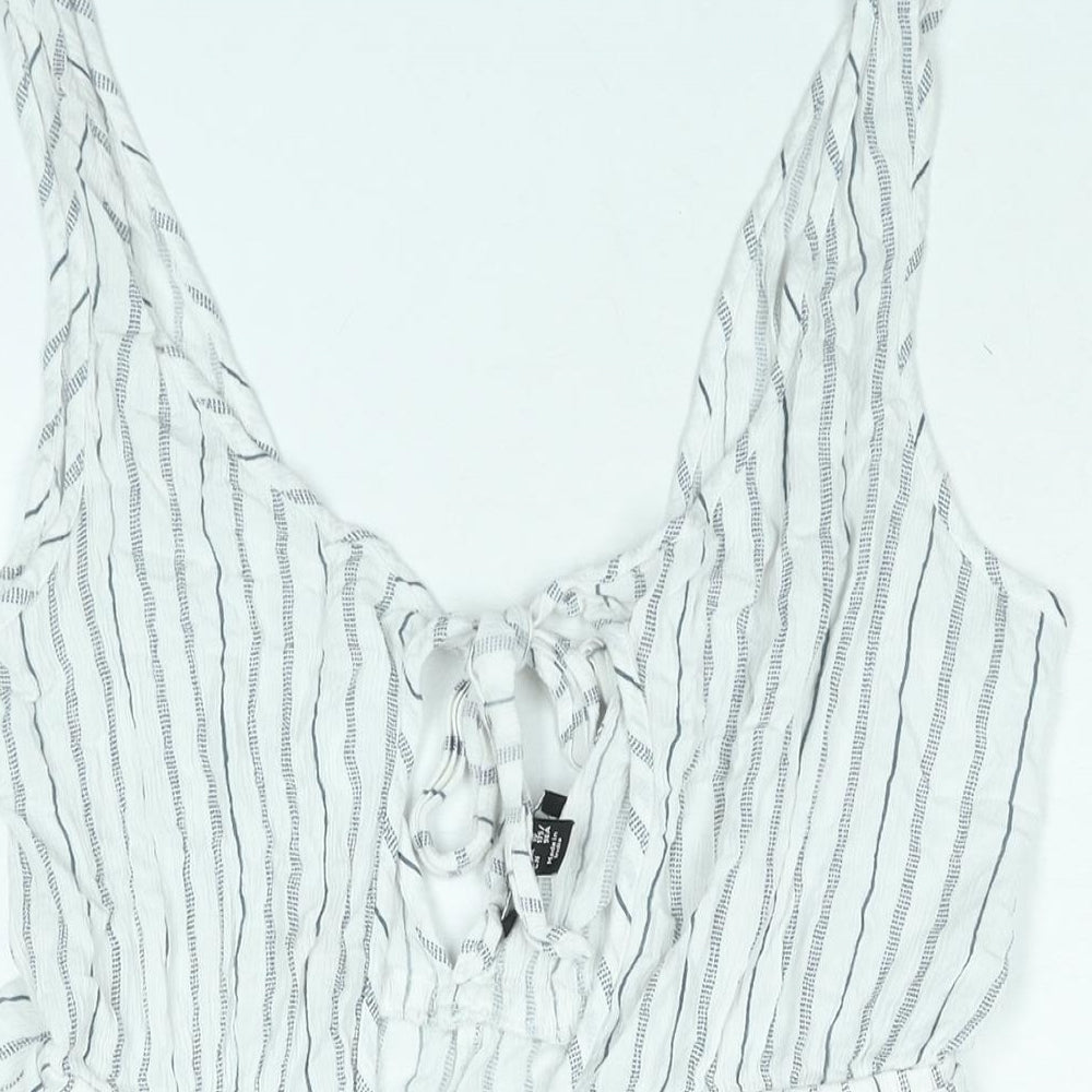 New Look Womens White Striped Viscose Playsuit One-Piece Size 14 Tie