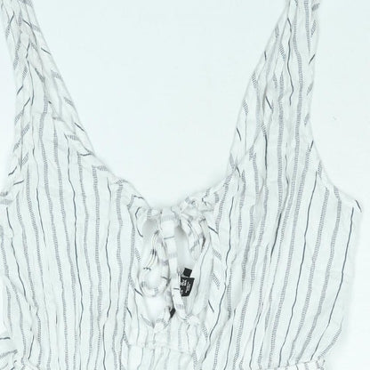 New Look Womens White Striped Viscose Playsuit One-Piece Size 14 Tie