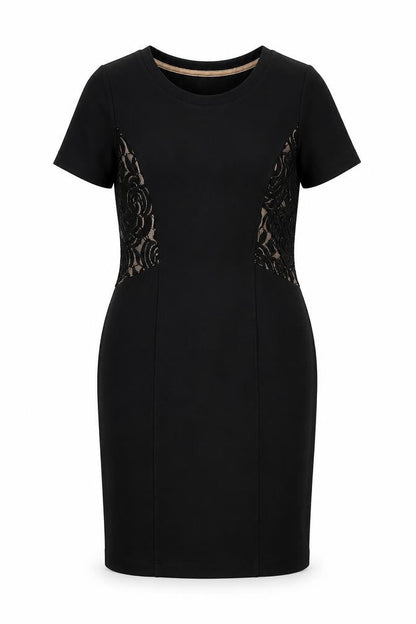 Marks & Spencer Womens Black Polyester Bodycon Size 12 Round Neck Pullover - Lace Panel