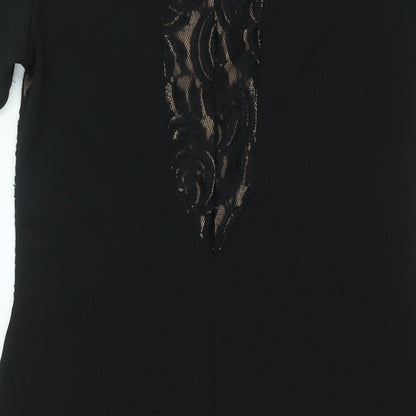Marks and Spencer Womens Black Polyester Bodycon Size 12 Round Neck Pullover - Lace Panel
