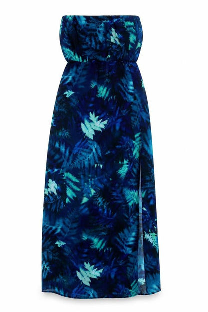 Divided by H&M Womens Blue Geometric Polyester Maxi Size 10 Square Neck Pullover - Front Slit