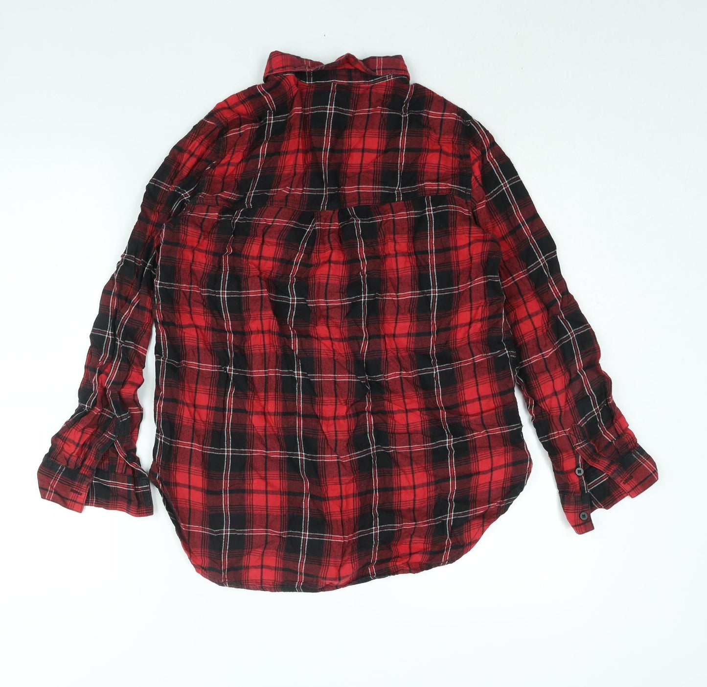 Divided by H&M Womens Red Check Cotton Basic Button-Up Size 10 Collared