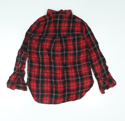 Divided by H&M Womens Red Check Cotton Basic Button-Up Size 10 Collared