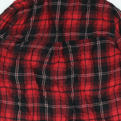 Divided by H&M Womens Red Check Cotton Basic Button-Up Size 10 Collared