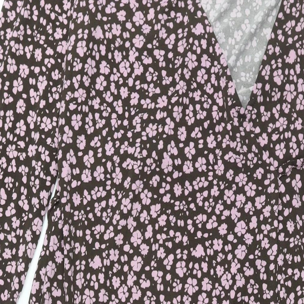 Mango Womens Pink Floral Polyester Wrap Dress Size M V-Neck Tie
