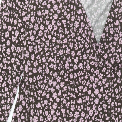Mango Womens Pink Floral Polyester Wrap Dress Size M V-Neck Tie